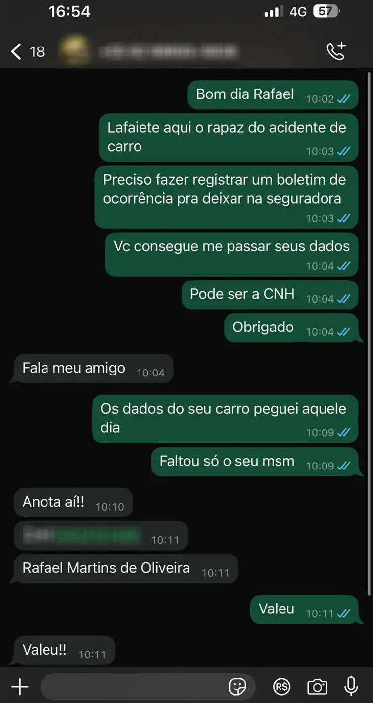 Print de conversa do Tenente-Coronel Rafael Martins de Oliveira com Lafaiete Teixeira Caitano, que teve seus documentos usados indevidamente - Agência Brasil/Divulgação